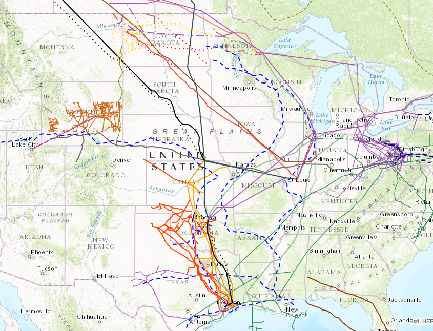 北美石油和天然气管道图