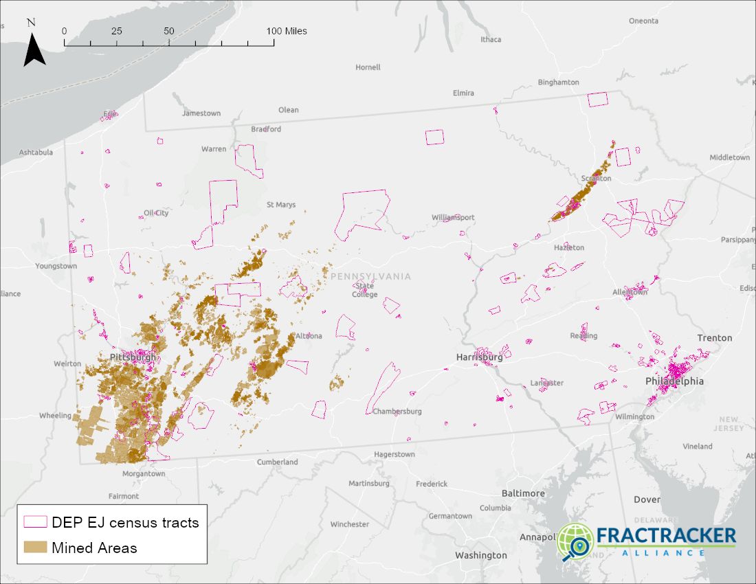 煤矿和PA DEP人口普查区域地图