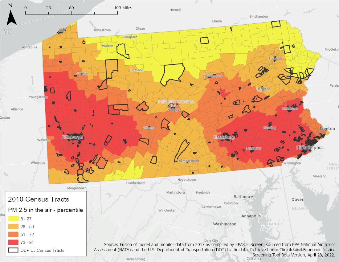 宾夕法尼亚州的空气污染地图