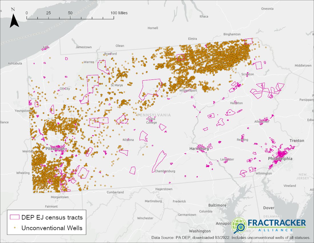 宾夕法尼亚州的井和EJ区域地图
